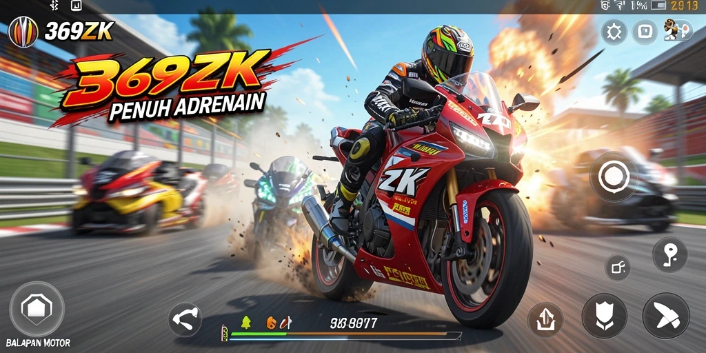Tampilan yang mendebarkan dalam gameplay 369ZK saat balapan motor.
