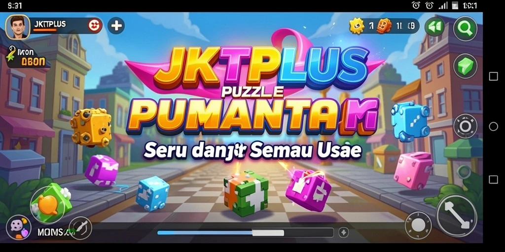 Screenshot utama JKTPLUS menampilkan gameplay seru penuh warna.